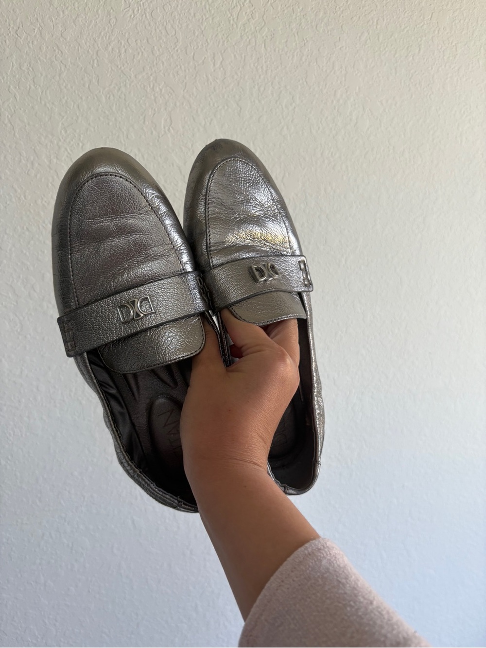 Dior Metallic Silver Leather Loafers - Women's Flats